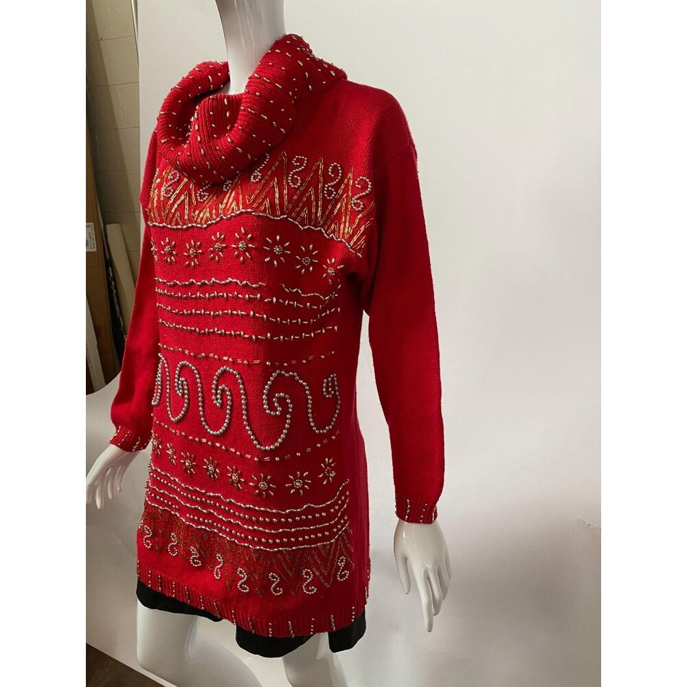Red & Gold Embellished Sweater Dress Size S Studio S Collection